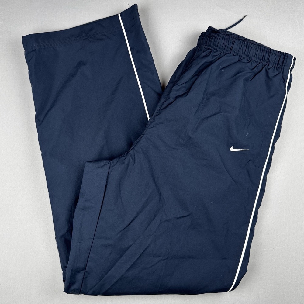Nike Vintage Y2K Windbreaker Pants Mens Large Navy Lined Zip Ankle